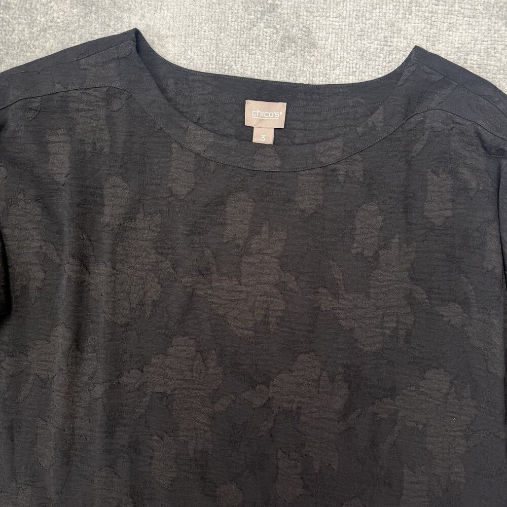Chicos Shirt Womens 3 (US XL) Black Textured Jacquard Floral Pullover Blouse Top - Picture 2 of 8